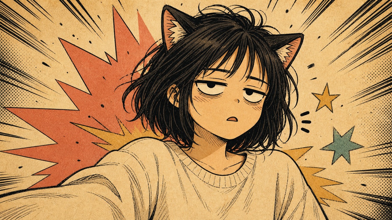Yani Neko-style cat-anime reaction image with tired deadpan expression